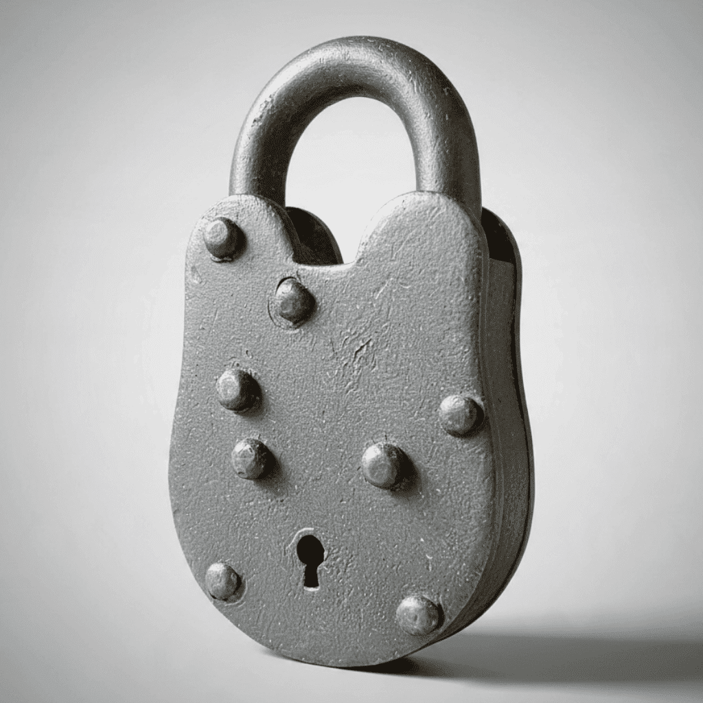 Jones Peak antique-style cast iron Pony Express padlock with a distressed finish and rivet details