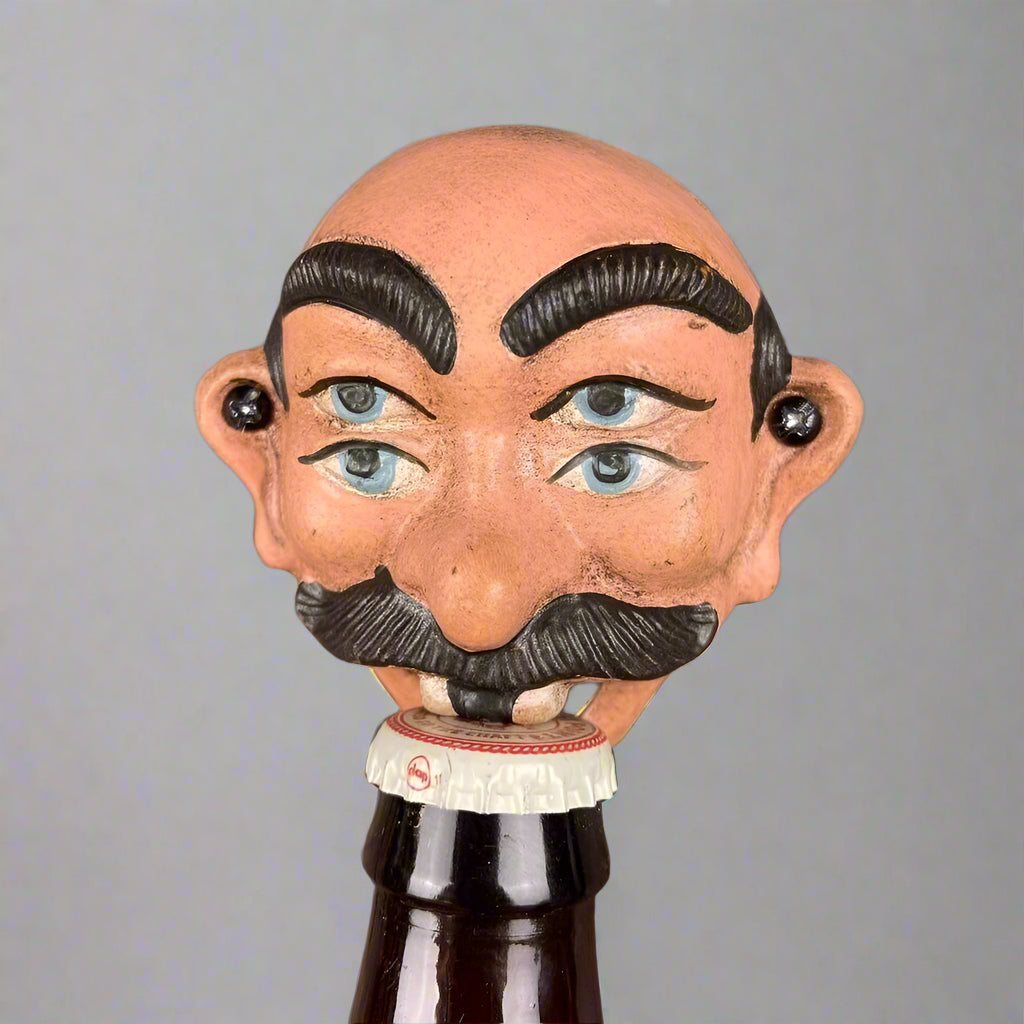 Man Four-Eyed Wall Mounted Cast Iron Bottle Opener With Painted Antique Finish (3.5" x 3.5")