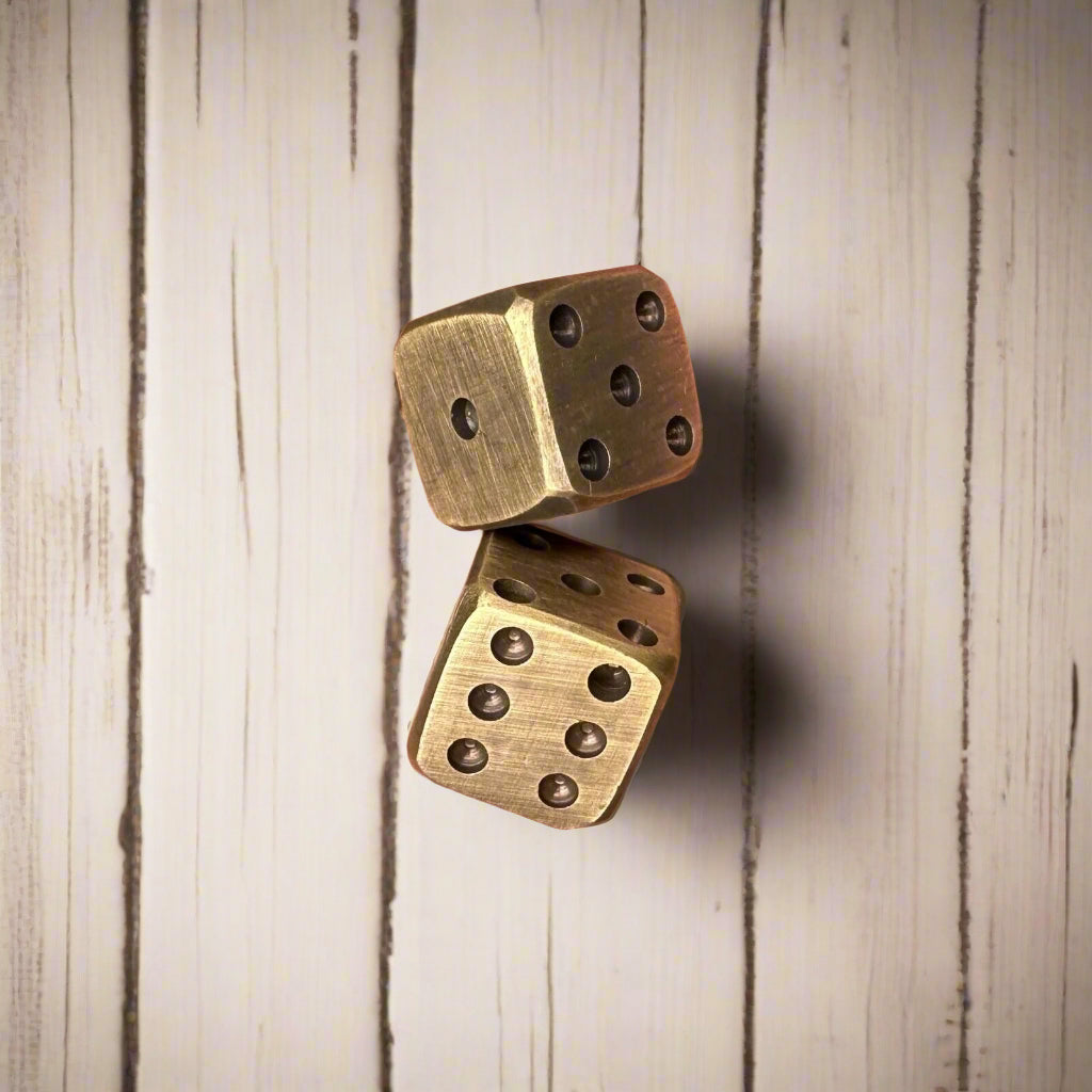 Dice Solid Brass With Antique Finish and Rounded Corners (Set Of 2)