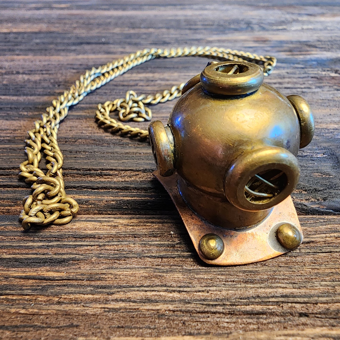 Diver's Helmet Necklace Solid Brass Chain With Antique Finish (26" Chain)