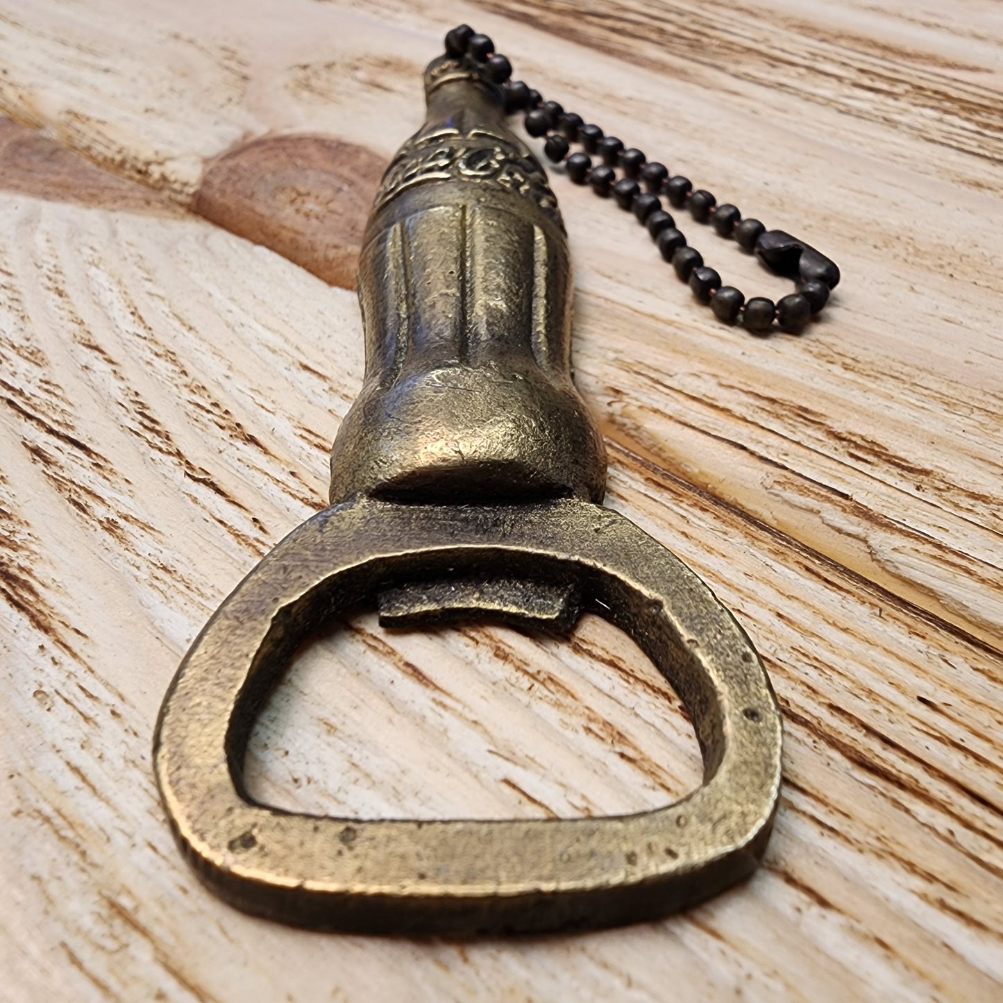 Coca-Cola Bottle Solid Brass Bottle Opener With Raised Lettering & Chain (4.5" x 2")