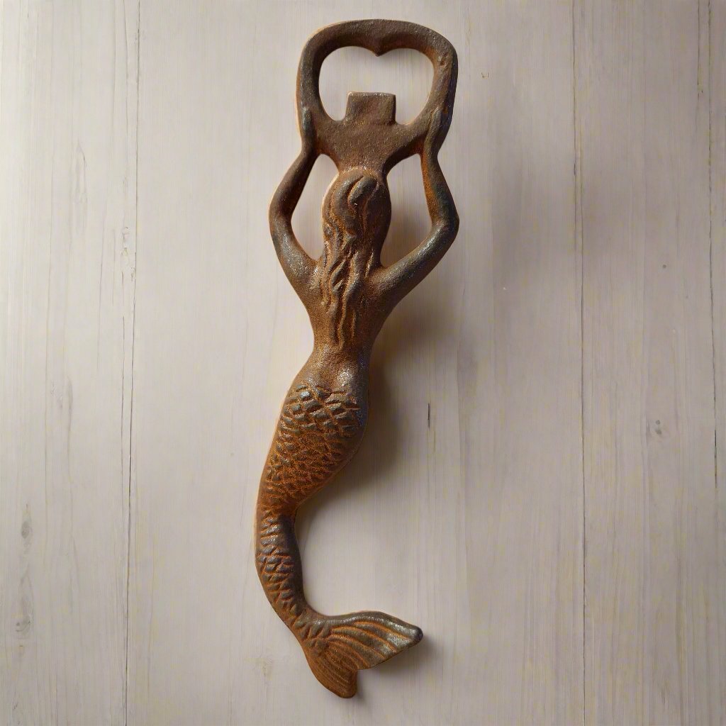 Mermaid Cast Iron Bottle Opener With Antique Finish (7" Long)