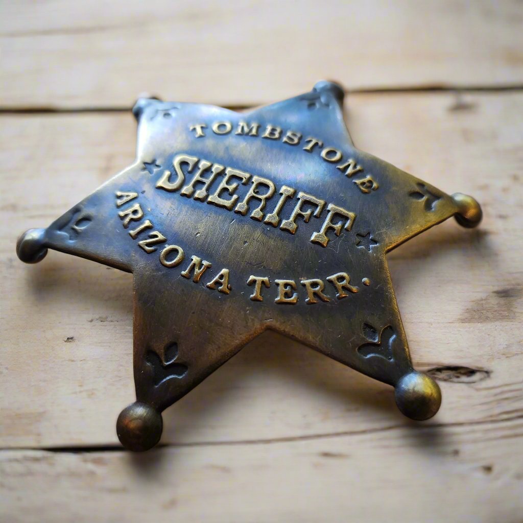 Sheriff Tombstone Arizona Terr. Solid Brass Star Badge With Antique Finish & Soldered Pin (3" x 2.25")