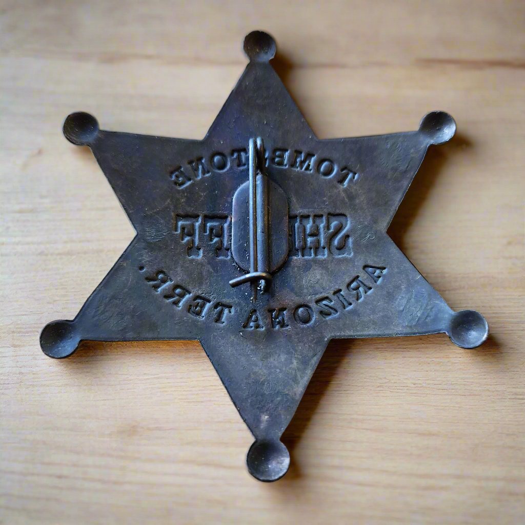Sheriff Tombstone Arizona Terr. Solid Brass Star Badge With Antique Finish & Soldered Pin (3" x 2.25")