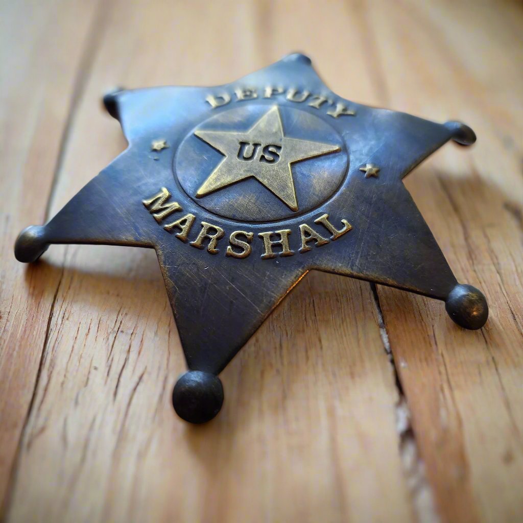 Deputy US Marshal Solid Brass Star Badge With Antique Finish & Soldered Pin (3" x 2.25")