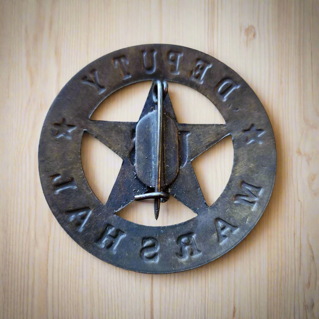 Deputy US Marshal Solid Brass Round Badge With Antique Finish & Soldered Pin (3" x 2.25")