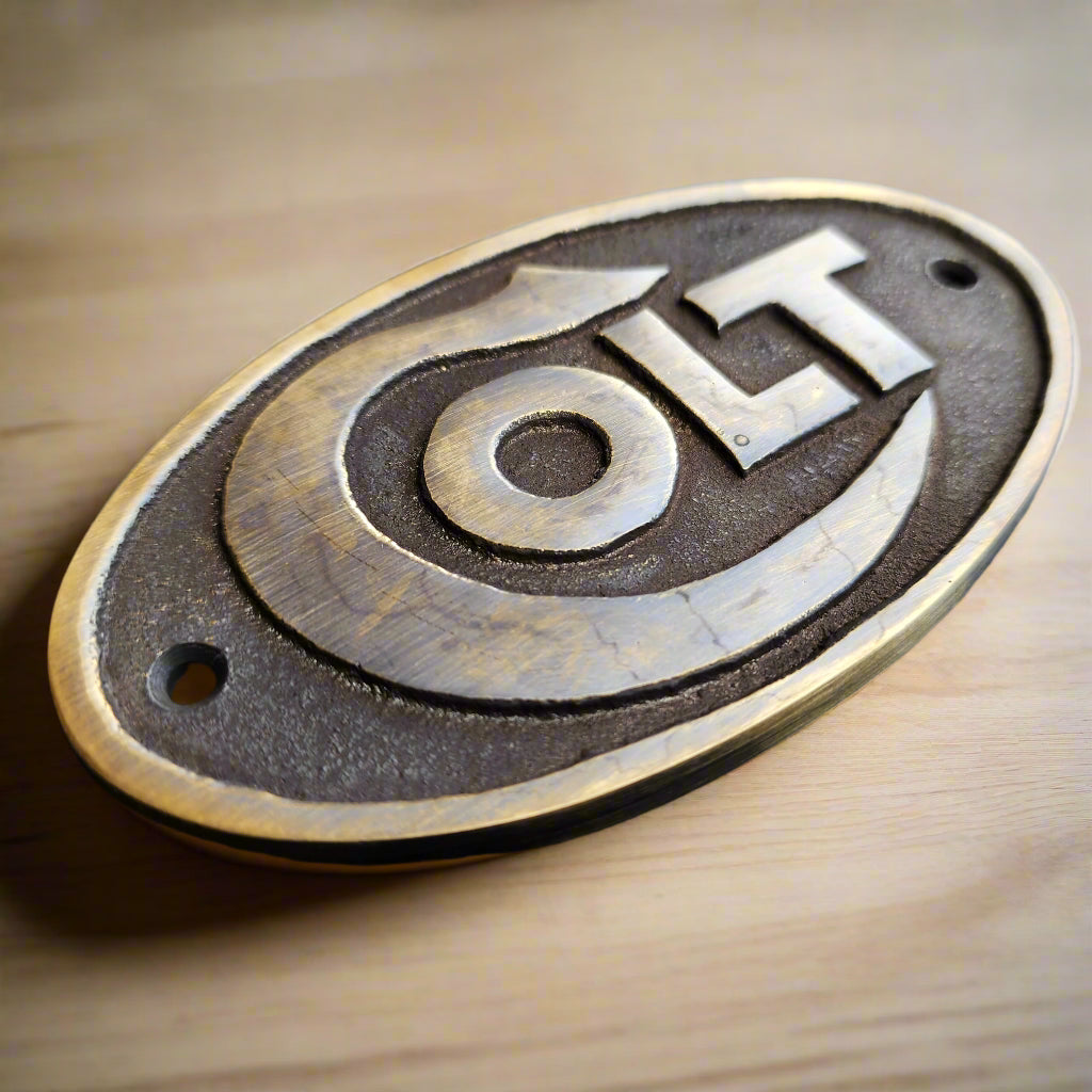 Colt Solid Brass Plaque With Raised Lettering & Antique Finish (5" x 2.75")