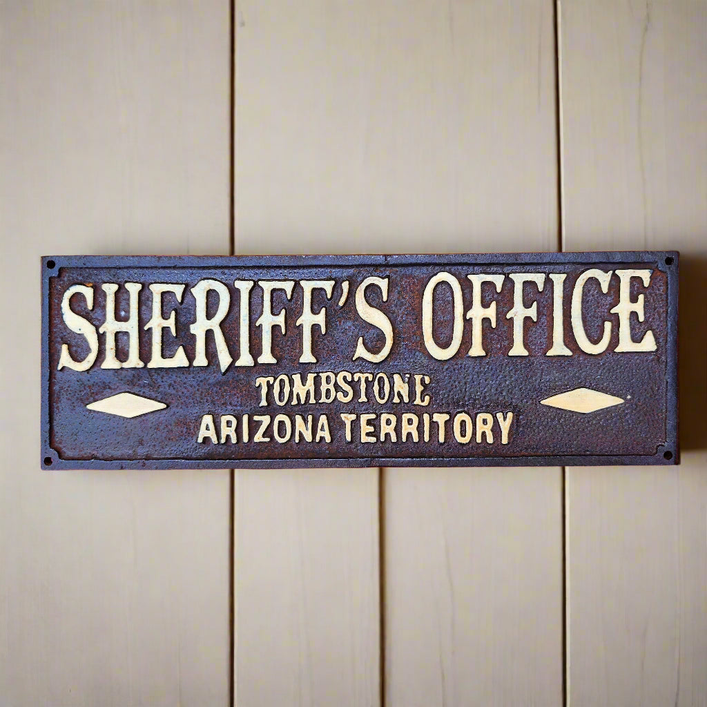 Sheriff's Office Tombstone Arizona Territory Cast Iron Plaque With Antique Finish (7.75" x 3.5")