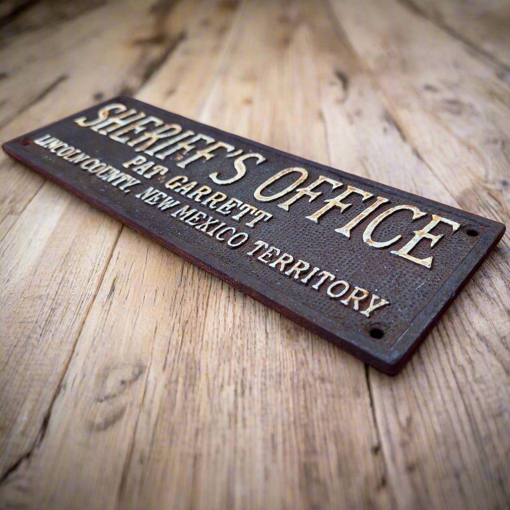 Sheriff's Office Pat Garrett Cast Iron Plaque With Antique Finish (7.75" x 3.5")
