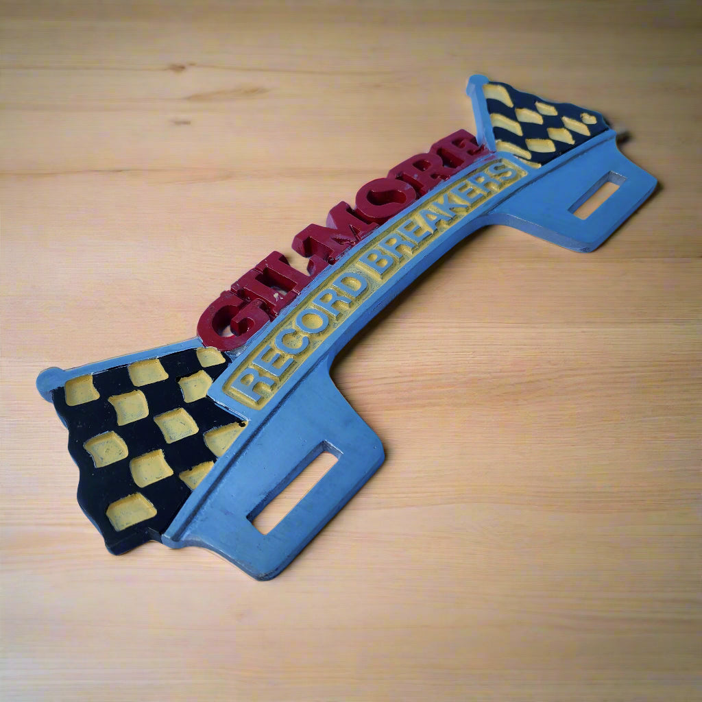 Gilmore Record Breakers License Plate Aluminum FOB Topper (9.75" x 11")