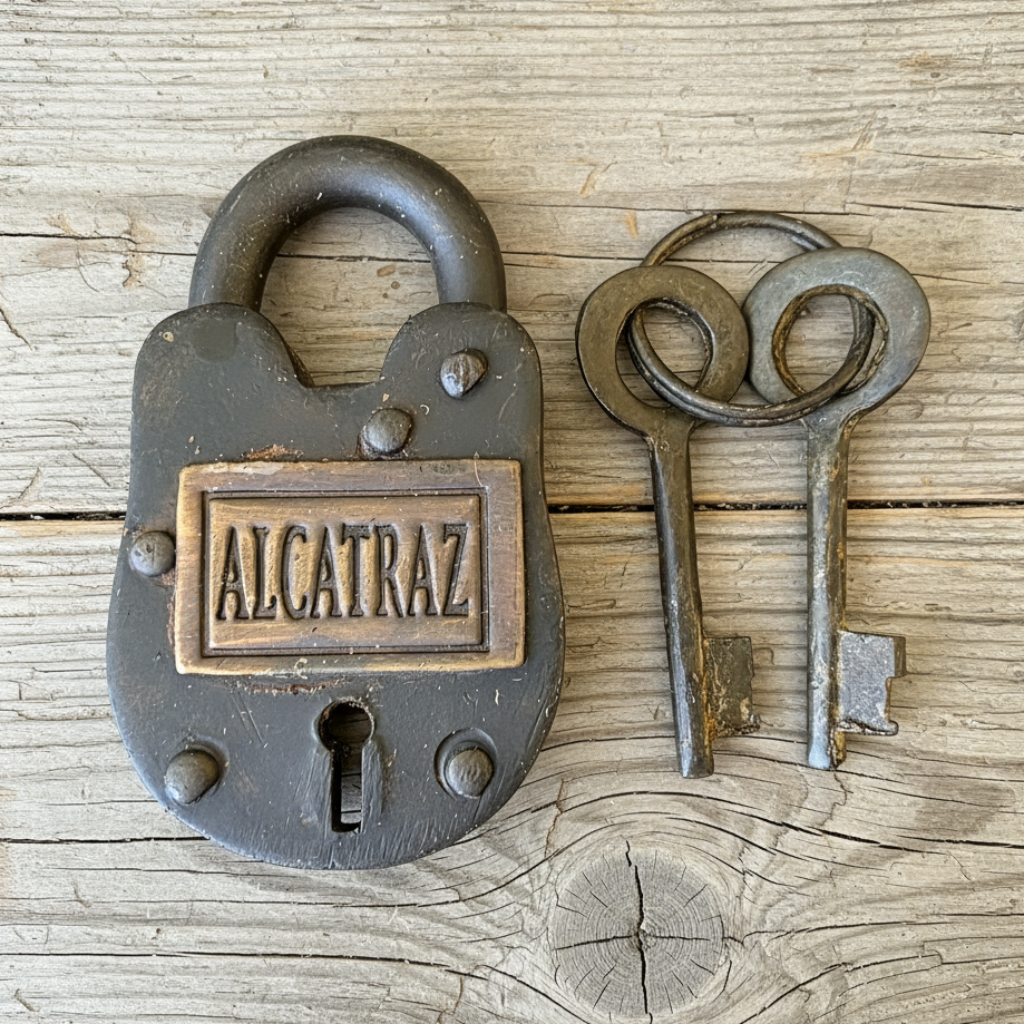 Alcatraz Prison San Francisco Lock Cast Iron Gate Lock With Keys & Antique Finish (2.5" x 1.5")