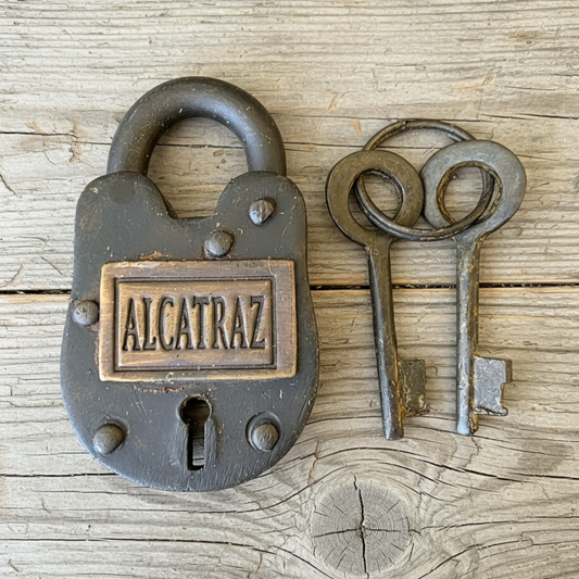 Alcatraz Prison San Francisco Lock Cast Iron Gate Lock With Keys & Antique Finish (2.5" x 1.5")