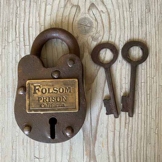 Folsom Prison California Cast Iron Working Gate Lock & Keys With Antique Finish (2.5" x 1.5")