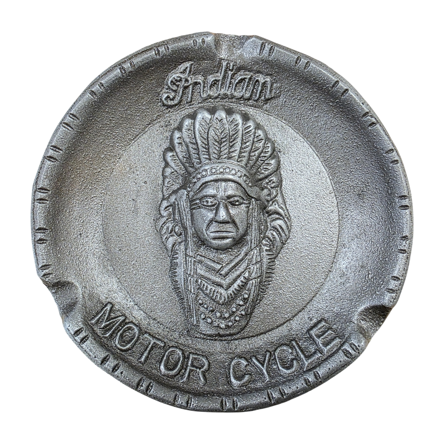 Indian Motorcycle Aluminum Ashtray With Raised Details And Antique Finish (5.75 Round)