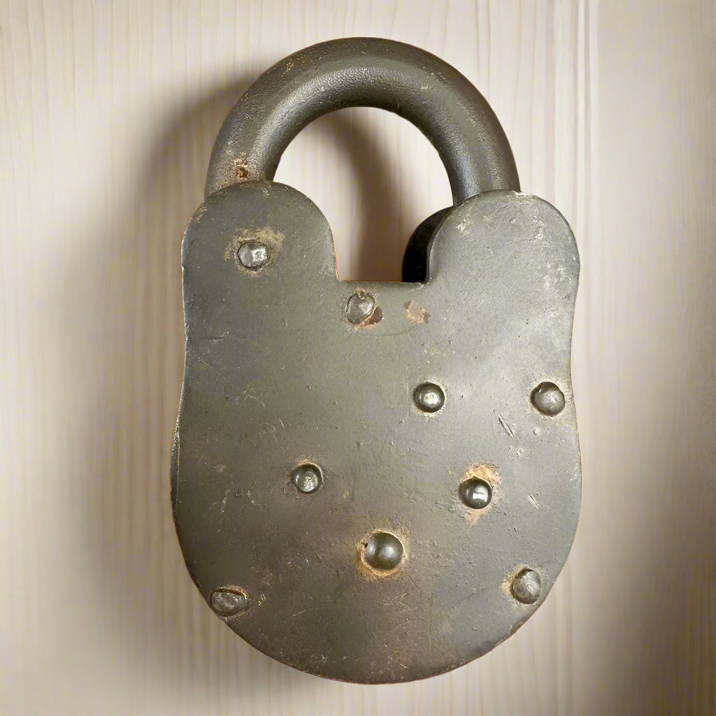 San Quentin Death Row Cast Iron Lock With Brass Tag & Antique Finish (3" x 5")