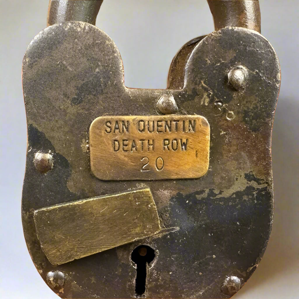San Quentin Death Row Cast Iron Lock With Brass Tag & Antique Finish (3" x 5")