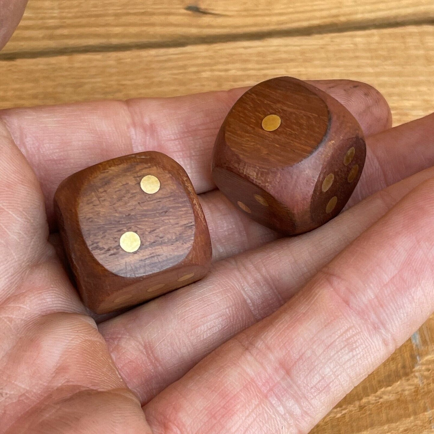 Dice Carved Wood Set Of 2 With Brass Inlay (3/4" Square)
