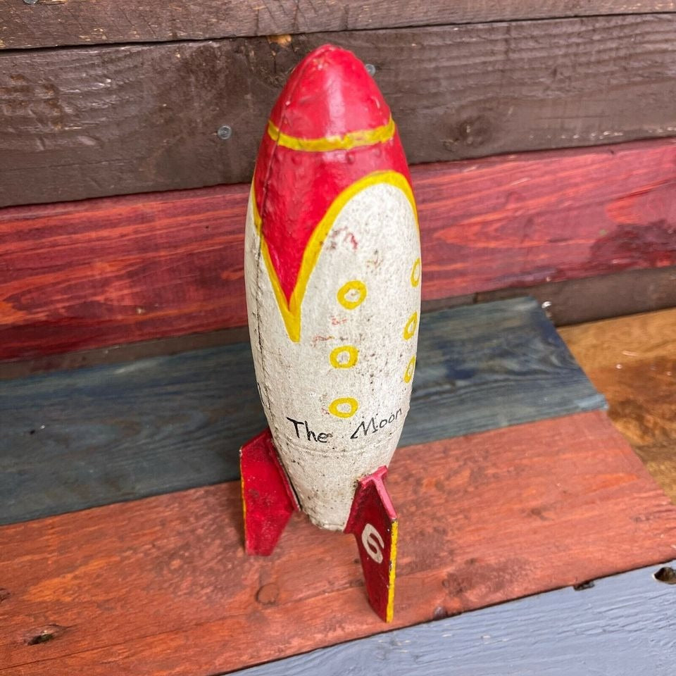 Rocket To The Moon Cast Iron Coin Bank With Painted Antique Finish (9" x 3")