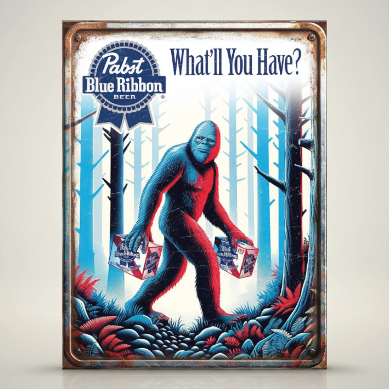 Pabst Blue Ribbon Bigfoot Metal Wall Sign