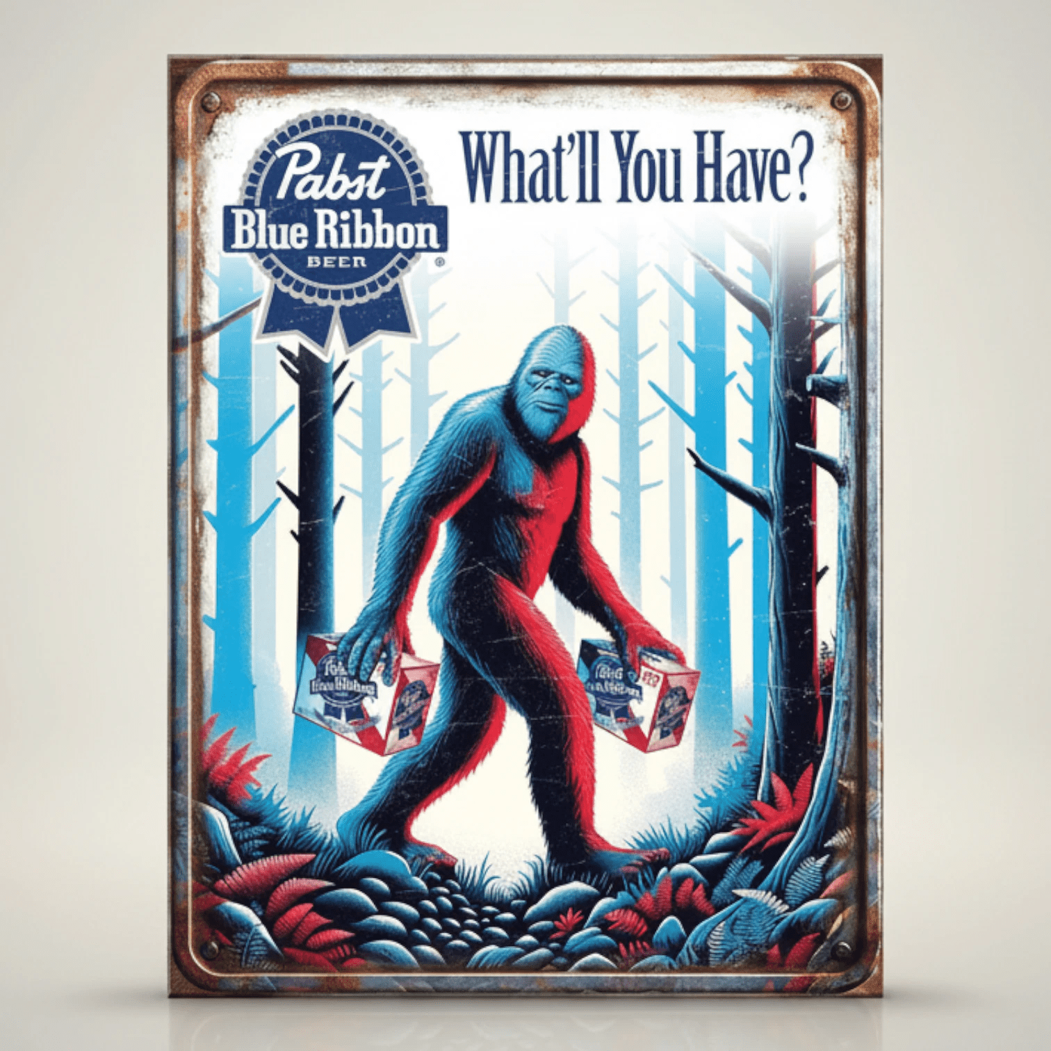 Pabst Blue Ribbon Bigfoot Metal Wall Sign