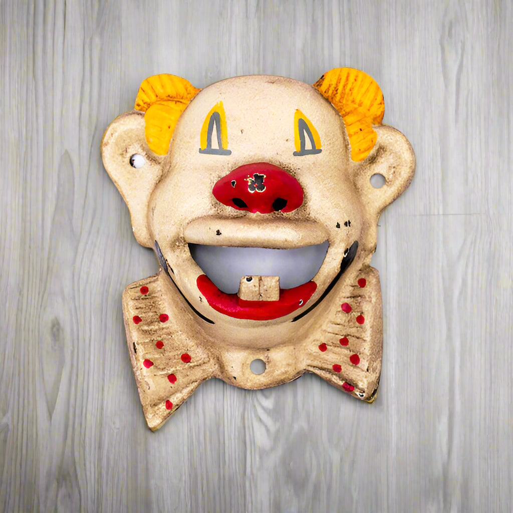 Clown Cast Iron Wall Mounted Bottle Opener With Painted Antique Finish (5" x 2.75")