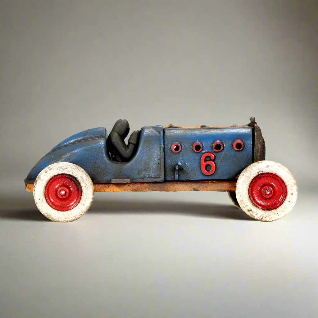 Blue Racer Cast Iron Car With Moving Hood and Wheels (8.5" x 3")