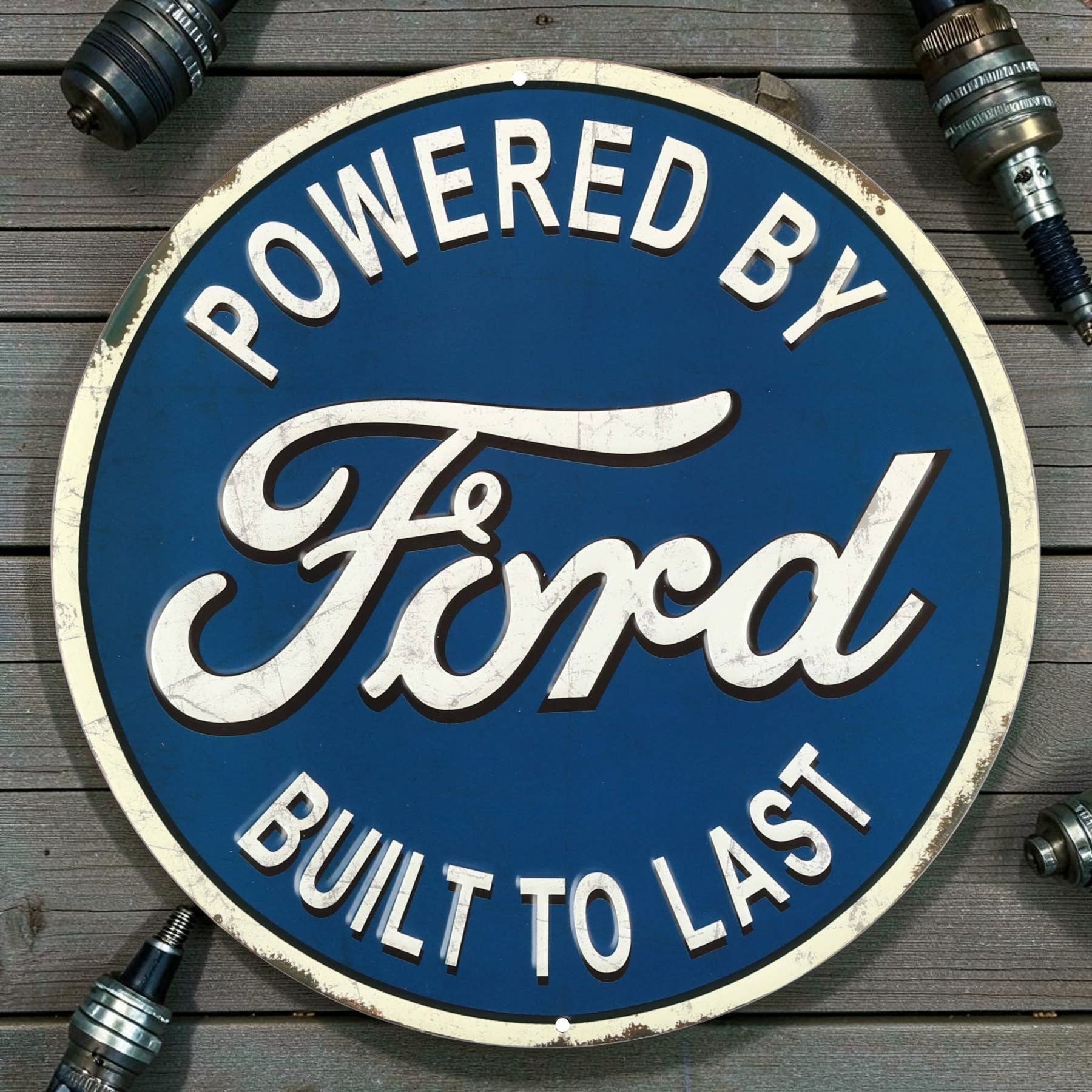 Ford Built to Last Embossed Metal Sign detail view