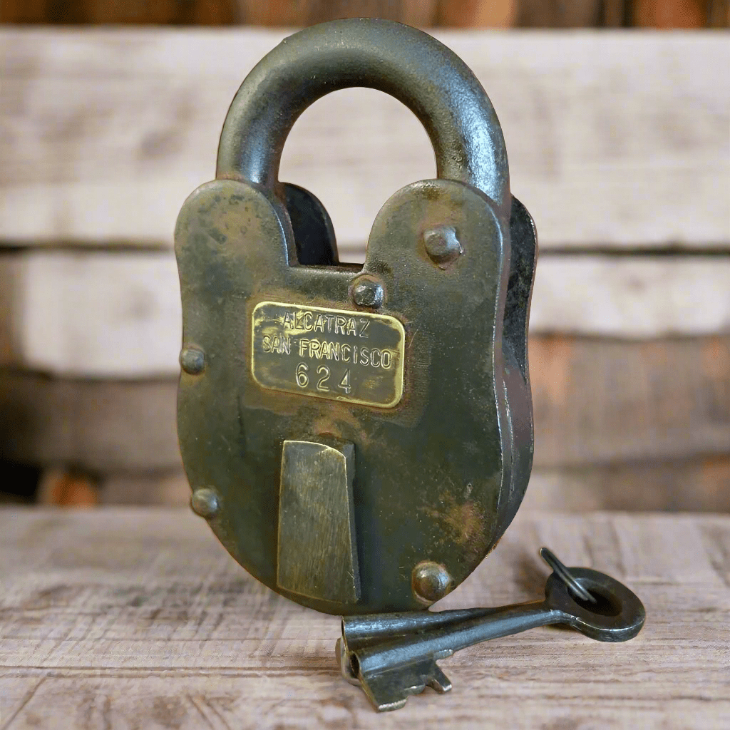 Alcatraz Prison San Francisco Cast Iron Working Lock & Keys With Antique Finish (3" x 5") - Jones Peak