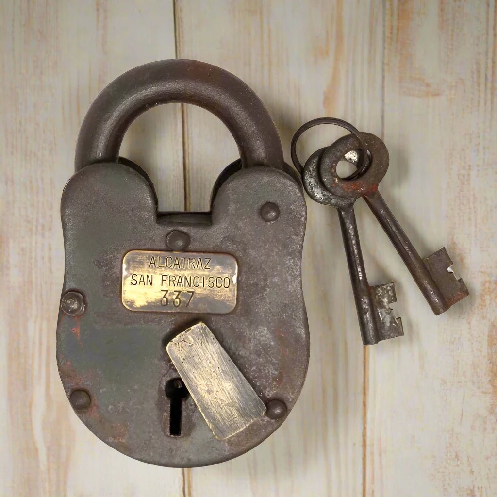 Alcatraz Prison San Francisco Cast Iron Working Lock & Keys With Antique Finish (3" x 5") - Jones Peak