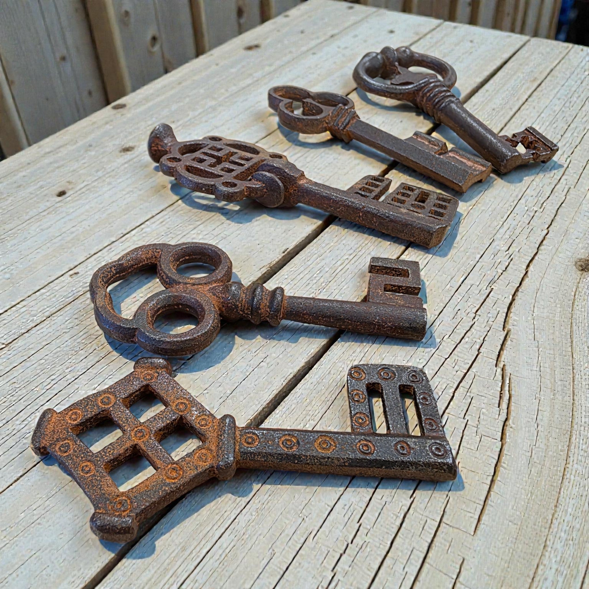 Medieval Cast Iron Set of 5 Keys With Antique Finish (3.5" to 4.25" Long) - Jones Peak