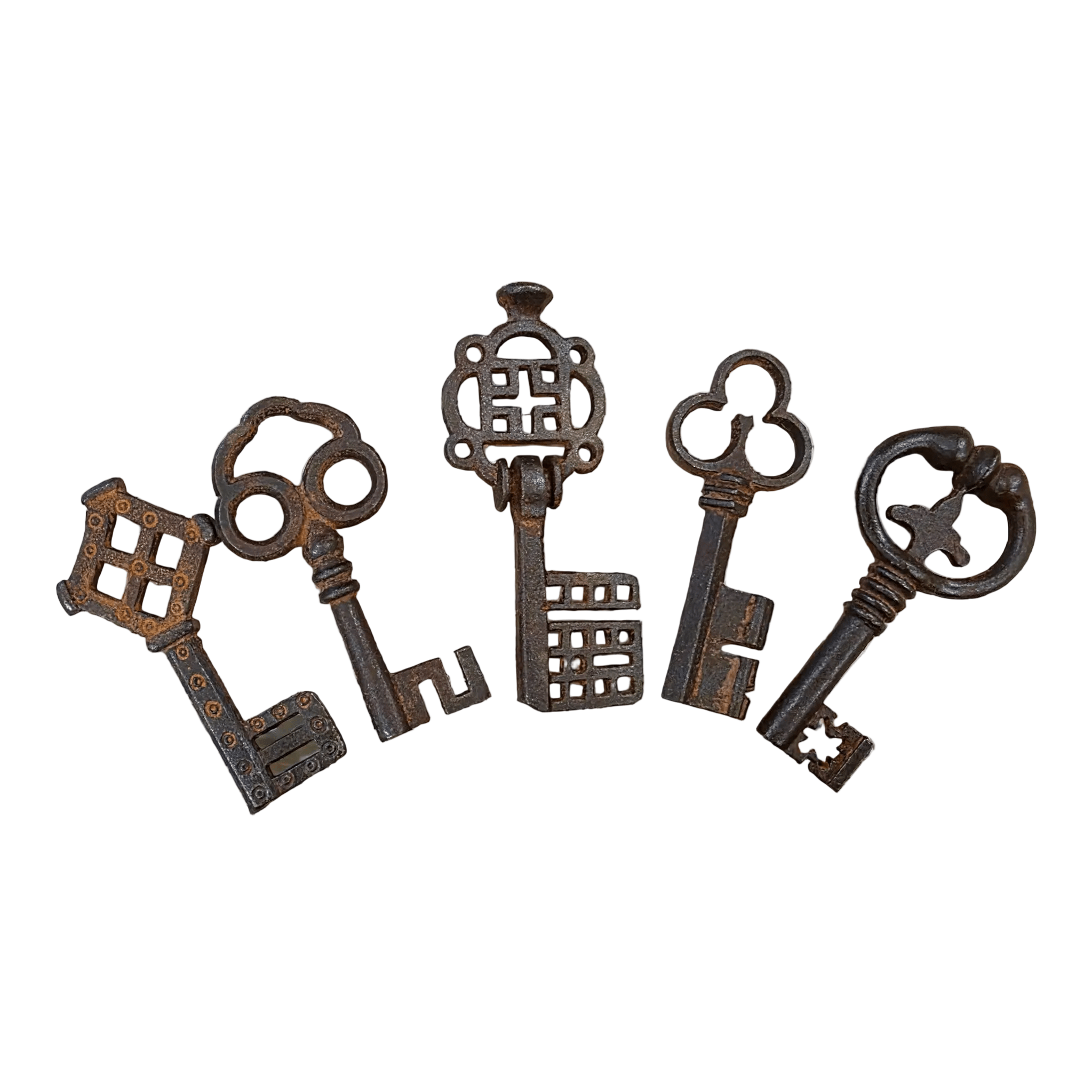 Medieval Cast Iron Set of 5 Keys With Antique Finish (3.5" to 4.25" Long) - Jones Peak
