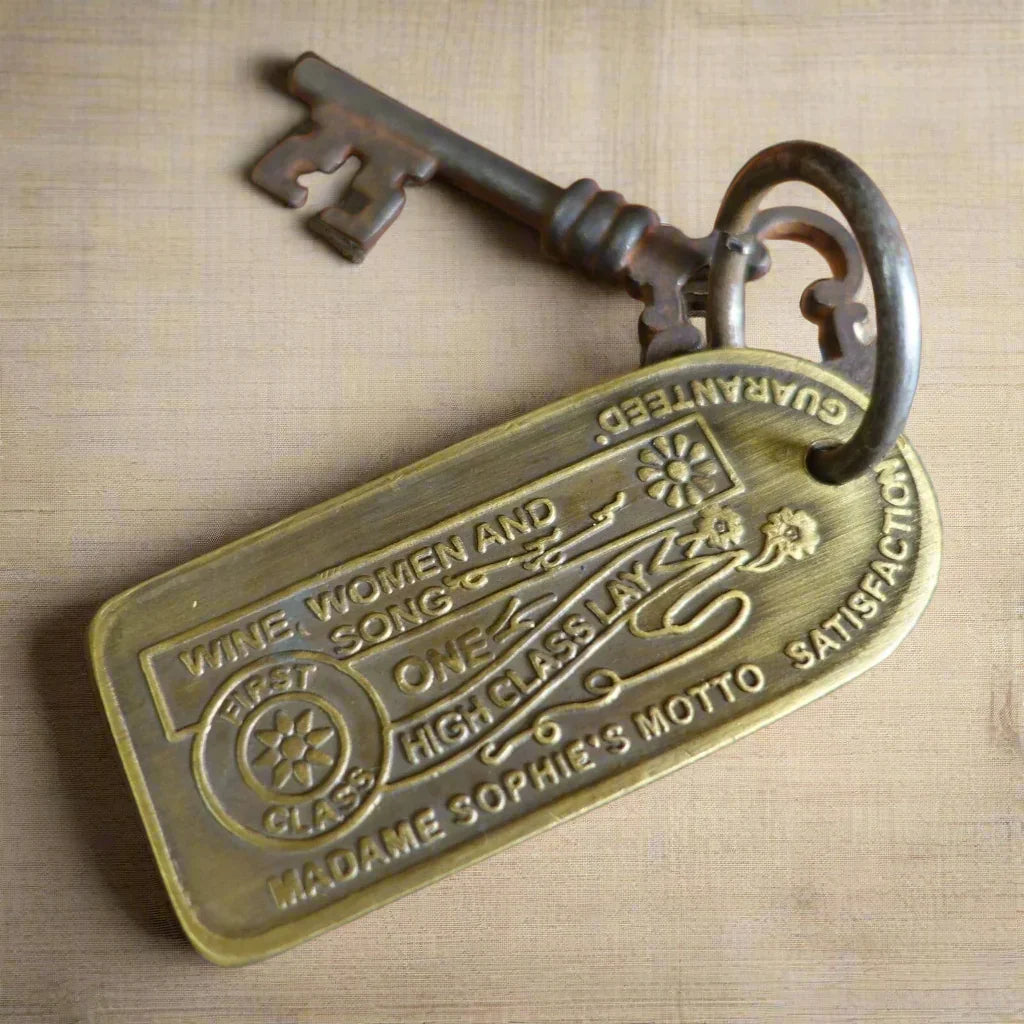 Paris Hotel Brothel Room Brass Tag & Key With Antique Finish (3" x 1.25") - Jones Peak