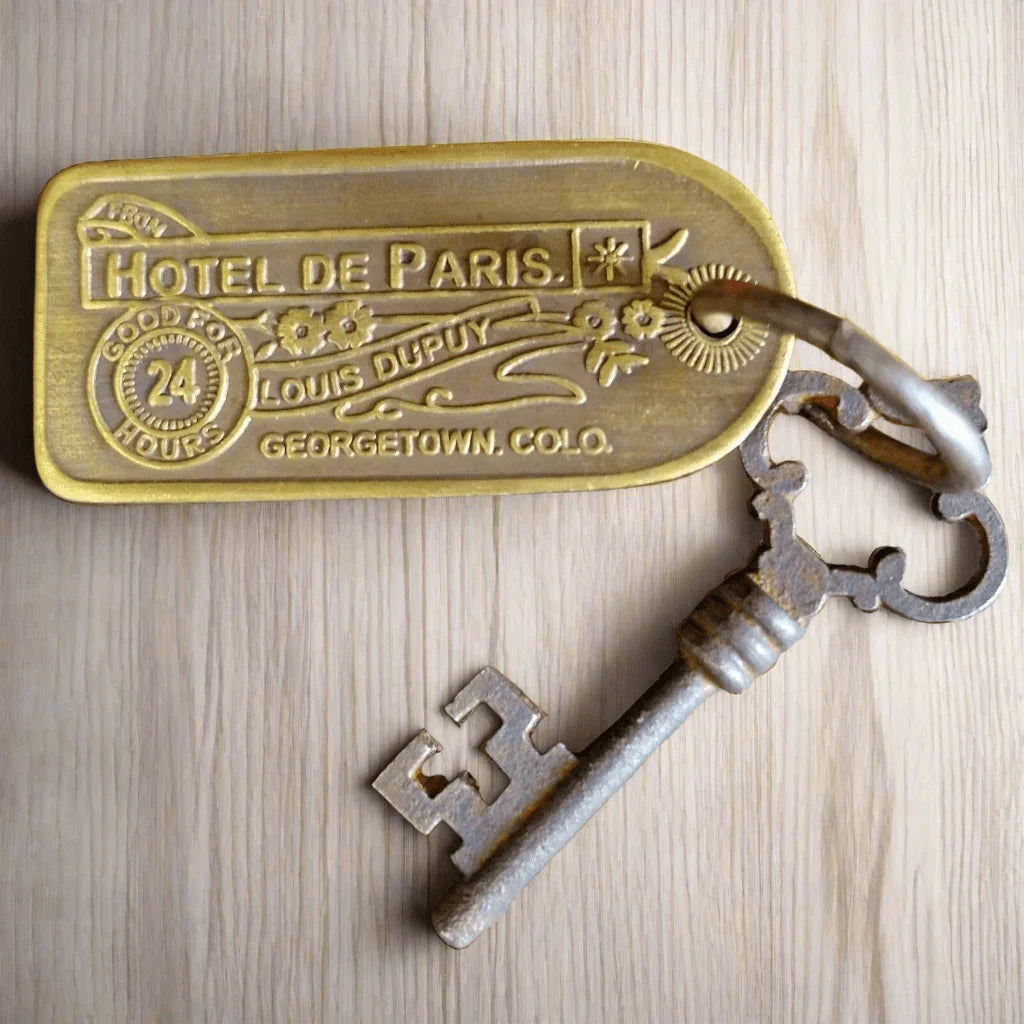 Paris Hotel Brothel Room Brass Tag & Key With Antique Finish (3" x 1.25") - Jones Peak