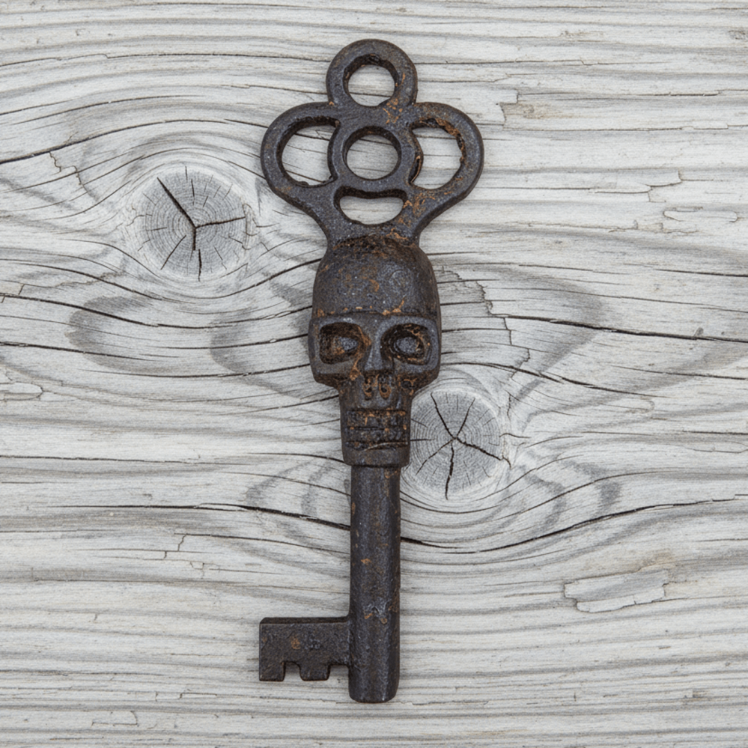 Skull Cast Iron Key With Skull Head & Antique Finish (5" Long) - Jones Peak