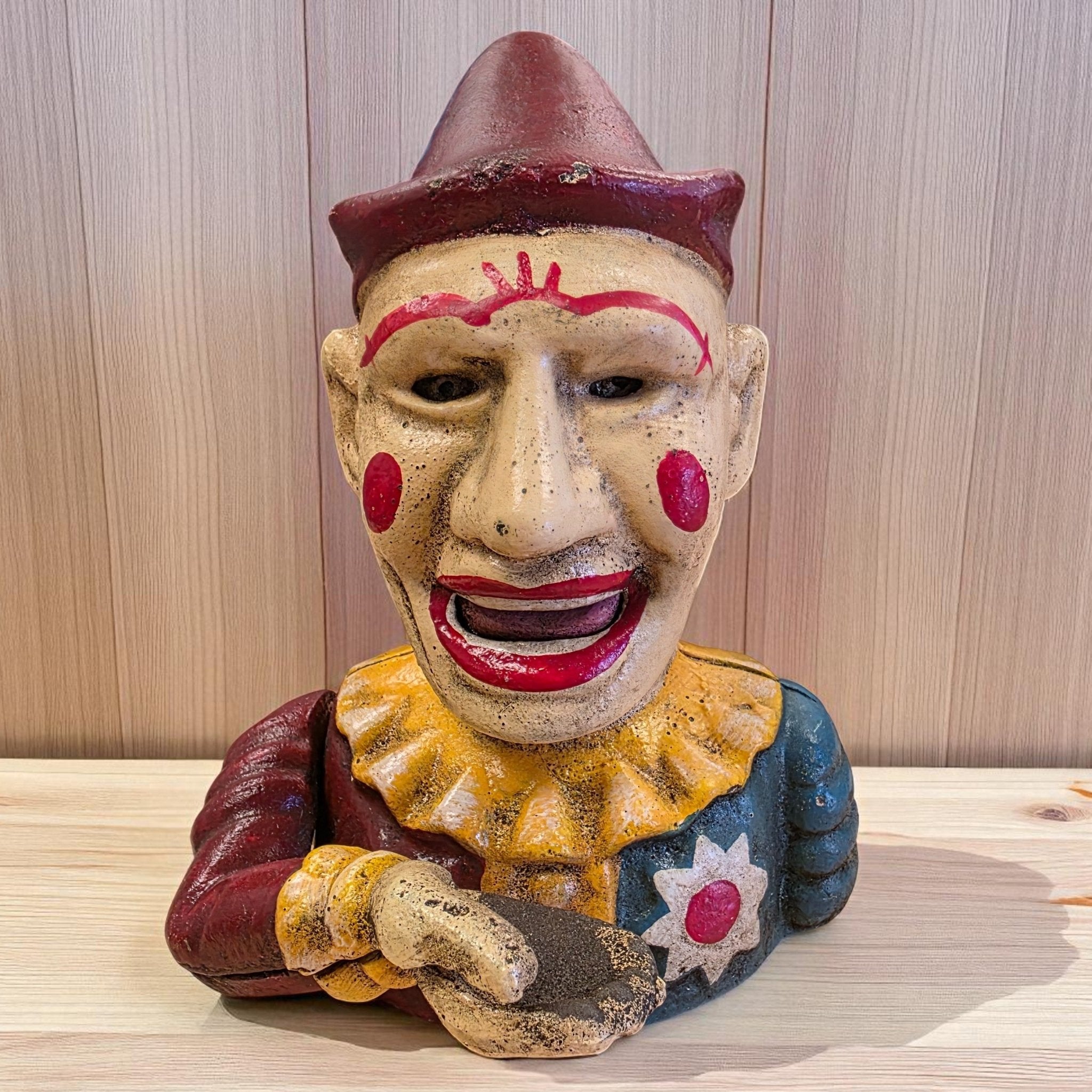 Clown Cast Iron Mechanical Coin Bank With Painted Antique Finish (7" High) - Jones Peak