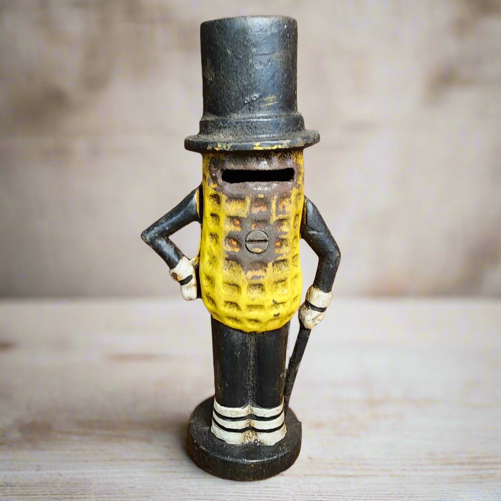 Planters Mr. Peanut Cast Iron Bank With Painted Antique Finish (8" Tall) - Jones Peak