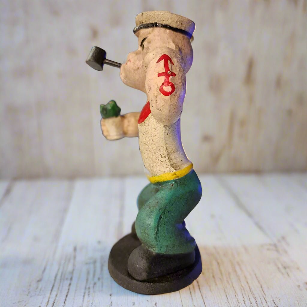 Popeye Sailor Man With Pipe & Spinach Cast Iron Figurine With Hand Painted Antique Finish (6" x 4.5" x 2") - Jones Peak