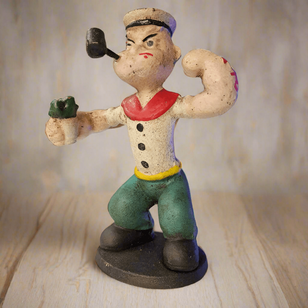 Popeye Sailor Man With Pipe & Spinach Cast Iron Figurine With Hand Painted Antique Finish (6" x 4.5" x 2") - Jones Peak