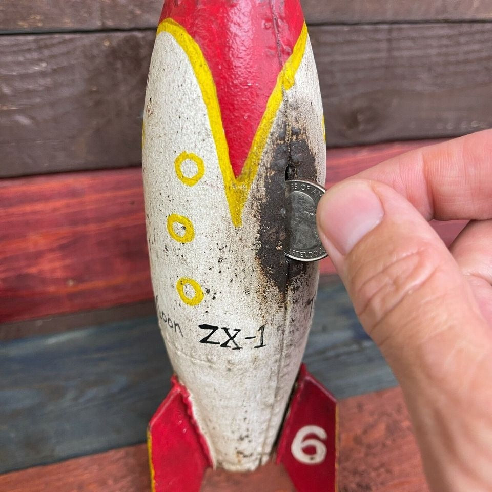 Rocket To The Moon Cast Iron Coin Bank With Painted Antique Finish (9" x 3")