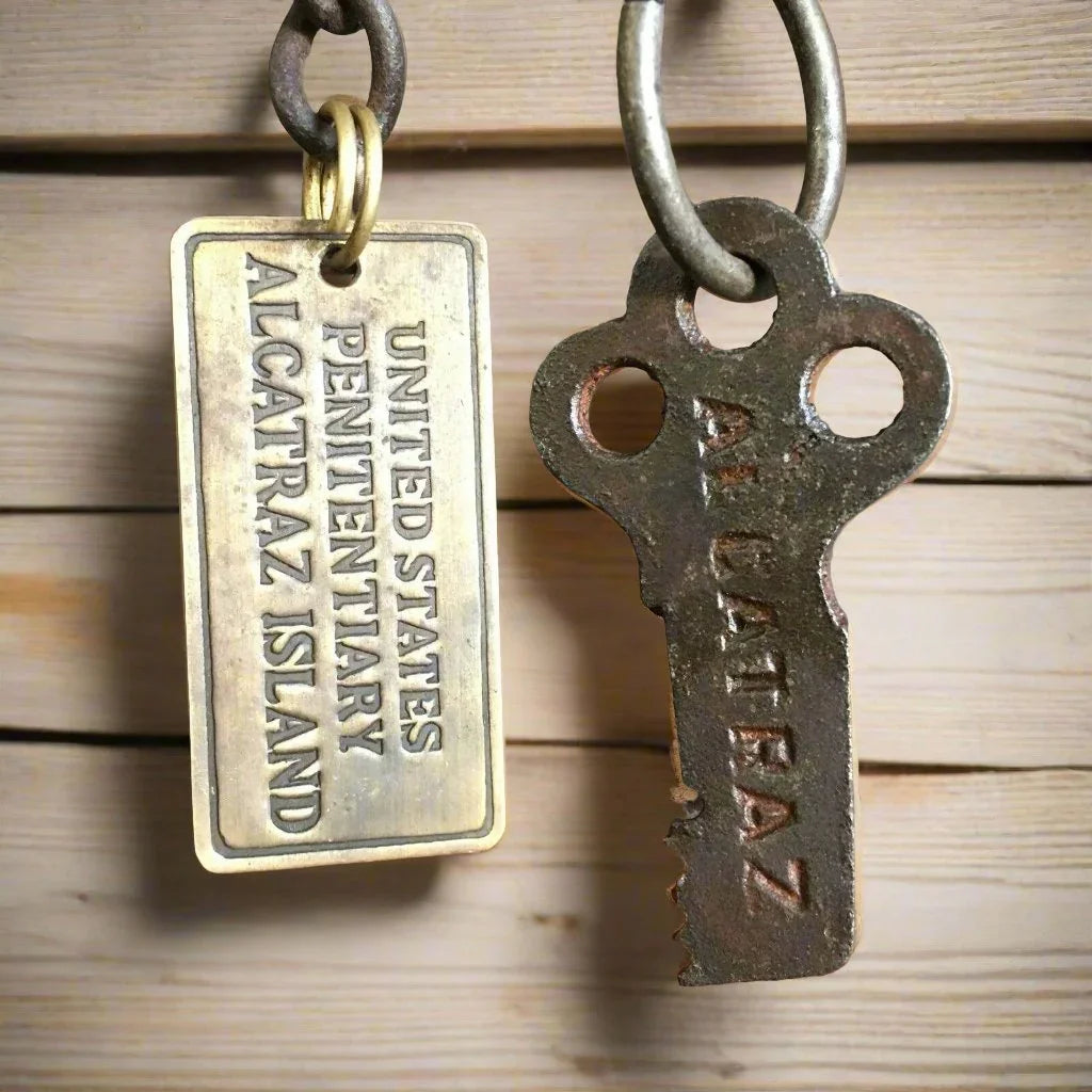 Alcatraz Prison Guard Iron Cell Key, Tag & Solid Brass Whistle (27" Chain) - Jones Peak