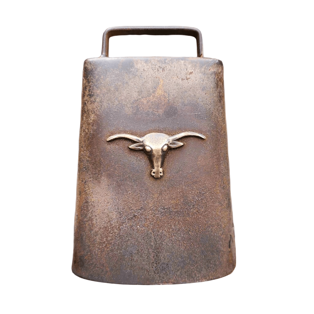 Cow Bell Cast Iron With Raised Steer Head And Vintage Antique Finish (6" x 4.5") - Jones Peak