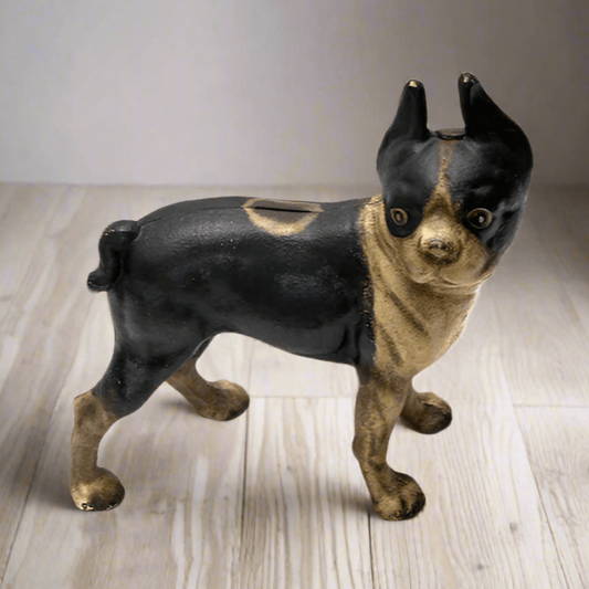 Boston Terrier Cast Iron Coin Bank With Painted Antique Finish (10" x 8") - Jones Peak