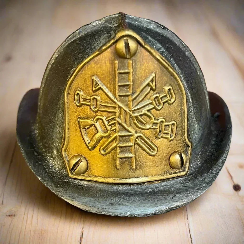 Fire Helmet Cast Iron Bottle Opener With Zinc Embossed Plate (2.5" x 2.5") - Jones Peak