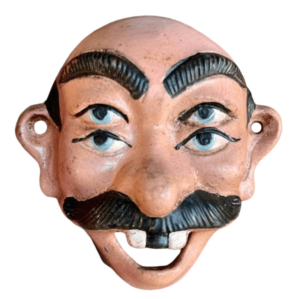 Man Four - Eyed Wall Mounted Cast Iron Bottle Opener With Painted Antique Finish (3.5" x 3.5") - Jones Peak