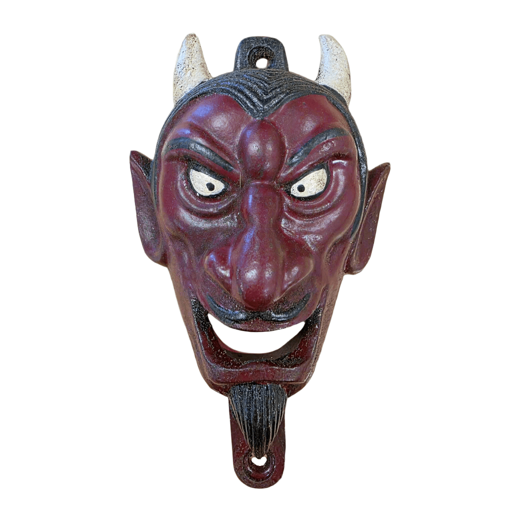 Red Horned Devil Wall Mounted Cast Iron Bottle Opener With Painted Antique Finish (3" x 5") - Jones Peak