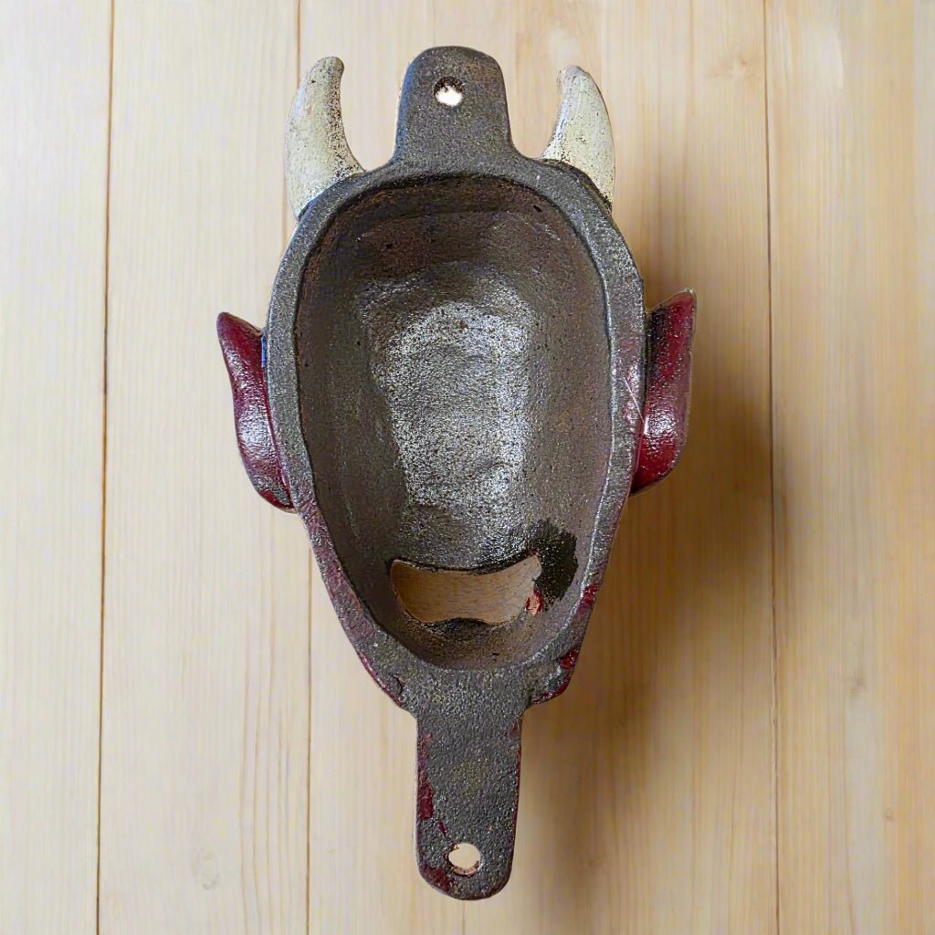 Red Horned Devil Wall Mounted Cast Iron Bottle Opener With Painted Antique Finish (3" x 5") - Jones Peak