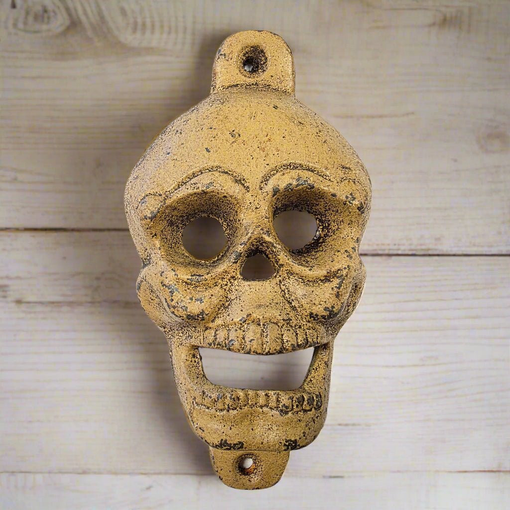 Skull Cast Iron Wall Mounted Bottle Opener With Antique Finish (5" x 2.75") - Jones Peak