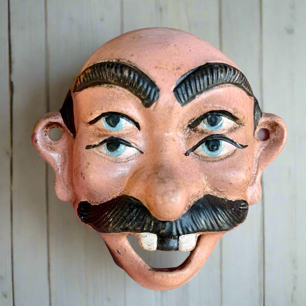 Man Four-Eyed Wall Mounted Cast Iron Bottle Opener With Painted Antique Finish (3.5" x 3.5")