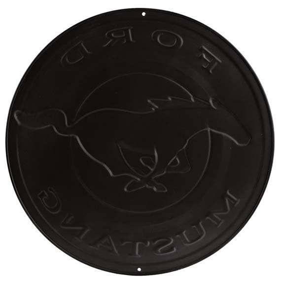Back of the Ford Mustang embossed metal sign showing raised construction and mounting holes