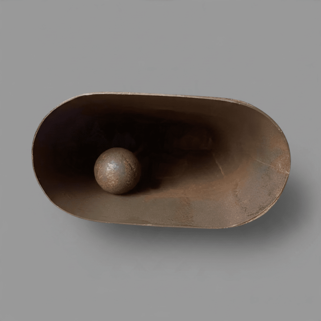 Jones Peak rustic cast iron cow bell with an antique patina finish and interior clapper, viewed from above.
